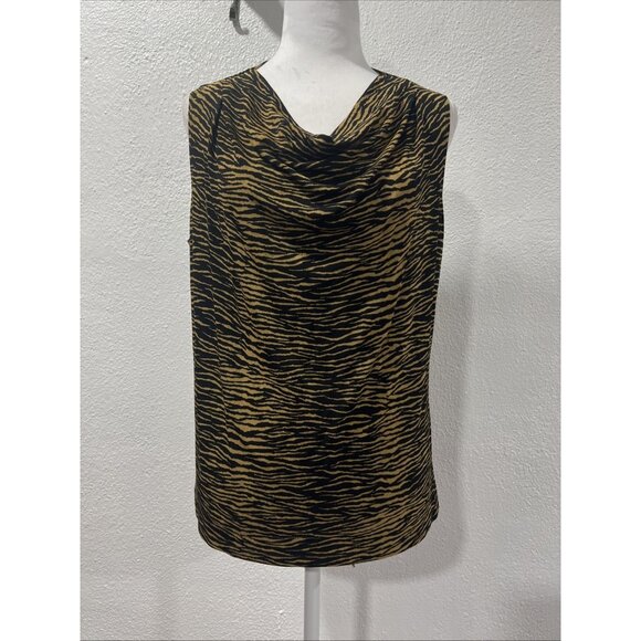French Laundry Tops - French Laundry Slinky Top Size L Animal Print Sleeveless Cowl Neck Acetate Blend